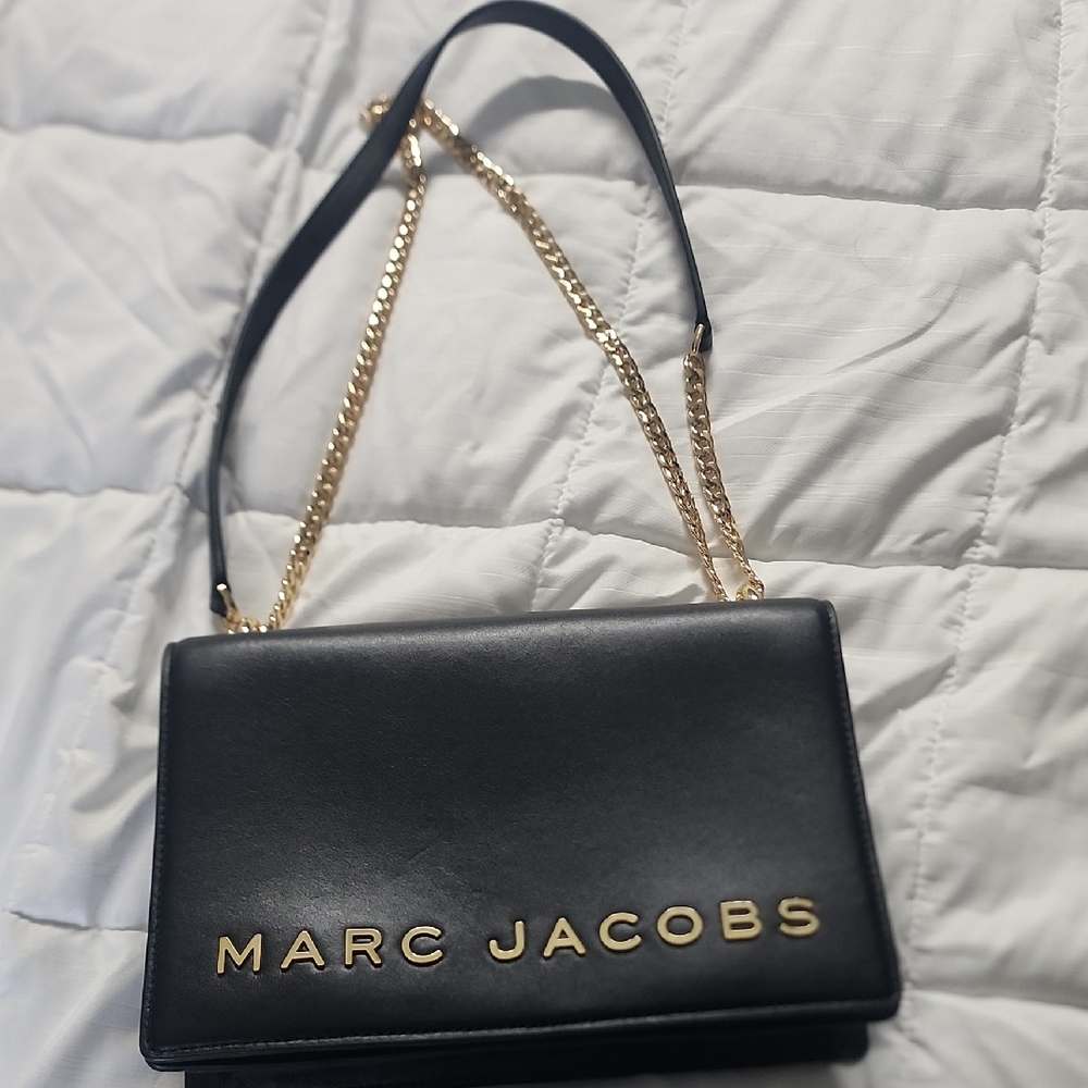 Marc Jacobs Black and Gold Crossbody Bag with Gold Chain